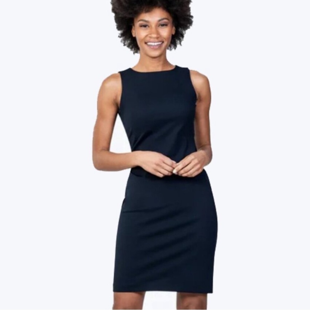 Ministry of Supply Women's Kinetic 4-Way Stretch Sheath Dress Navy Blue Size 0 - Picture 3 of 11